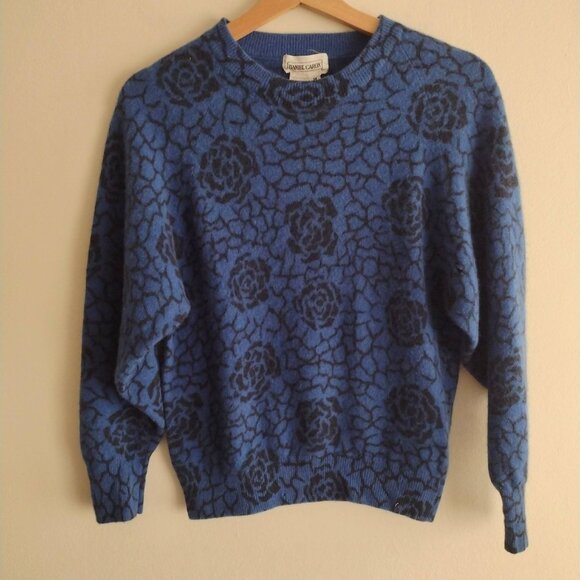Vtg 90s Y2K Lambswool & Angora Sweater S M Daniel Caron Floral Pattern Pullover - Picture 7 of 7